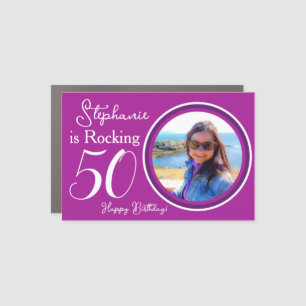 Pink Rocking 50th Birthday Photo Car Magnet