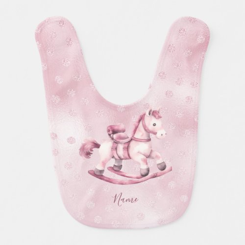 Pink Rocking Horse Baby Bib