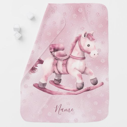 Pink Rocking Horse Baby Blanket
