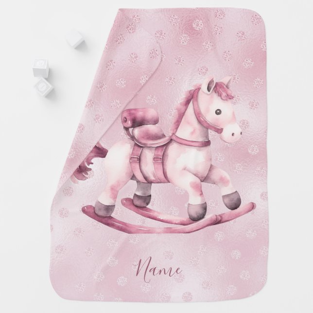 Pink Rocking Horse Baby Blanket (In Situ)