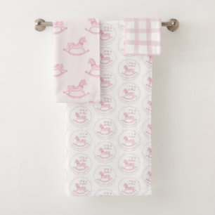 Pink Rocking Horse Baby Girl Personalized Bath Towel Set
