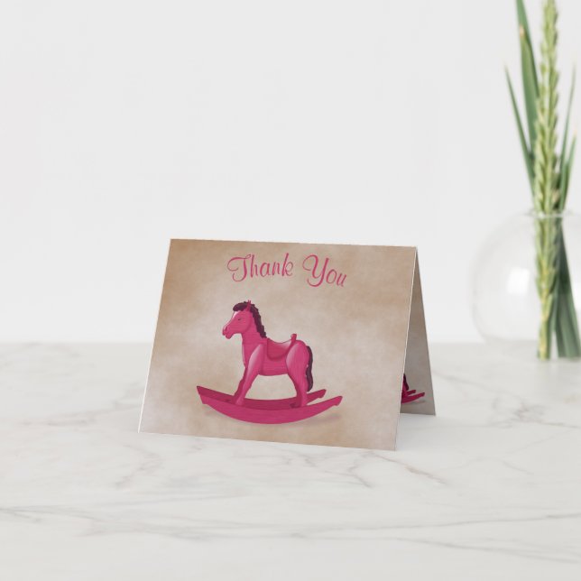 Pink Rocking Horse Baby Girl Thank You (Front)
