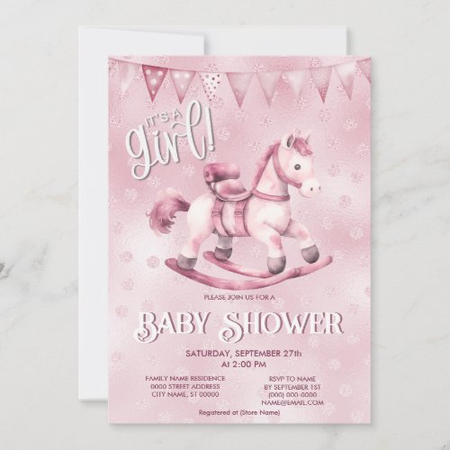 Pink Rocking Horse Baby Shower Invitation