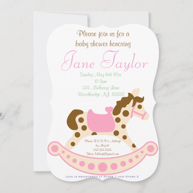 Pink Rocking Horse Baby Shower Invitations (Front)
