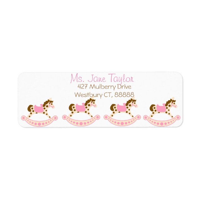 Pink Rocking Horse Baby Shower Label (Front)