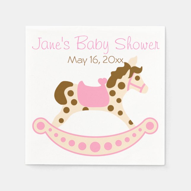 Pink Rocking Horse Baby Shower Napkins (Front)