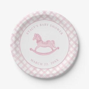 Pink Rocking Horse Baby Shower Paper Plates