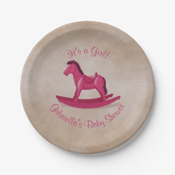 Pink Rocking Horse Baby Shower Paper Plates by ArtByApril at Zazzle