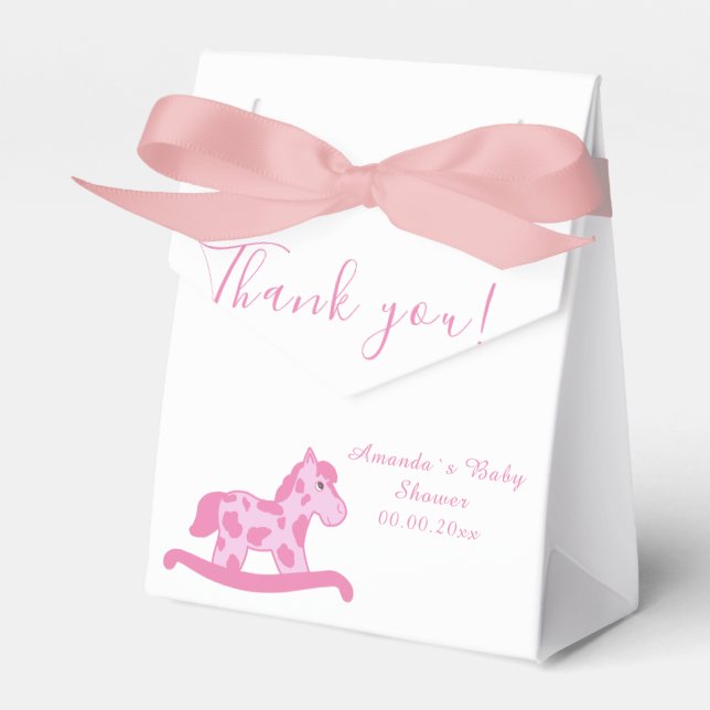 Pink Rocking Horse Baby shower Party favor box (Front Side)