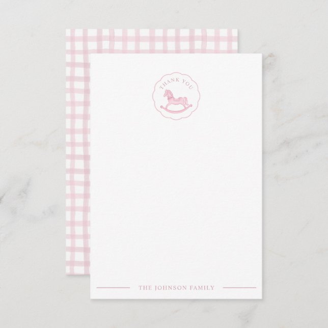 Pink Rocking Horse Baby Shower Thank You Card (Front/Back)