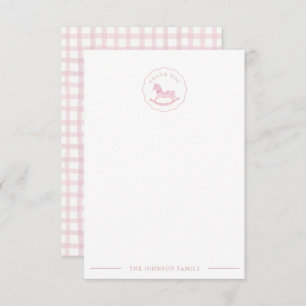 Pink Rocking Horse Baby Shower Thank You Card
