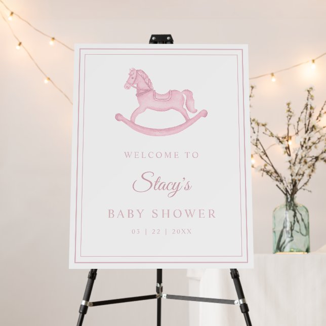 Pink Rocking Horse Baby Shower Welcome Sign (In Situ (Stand))