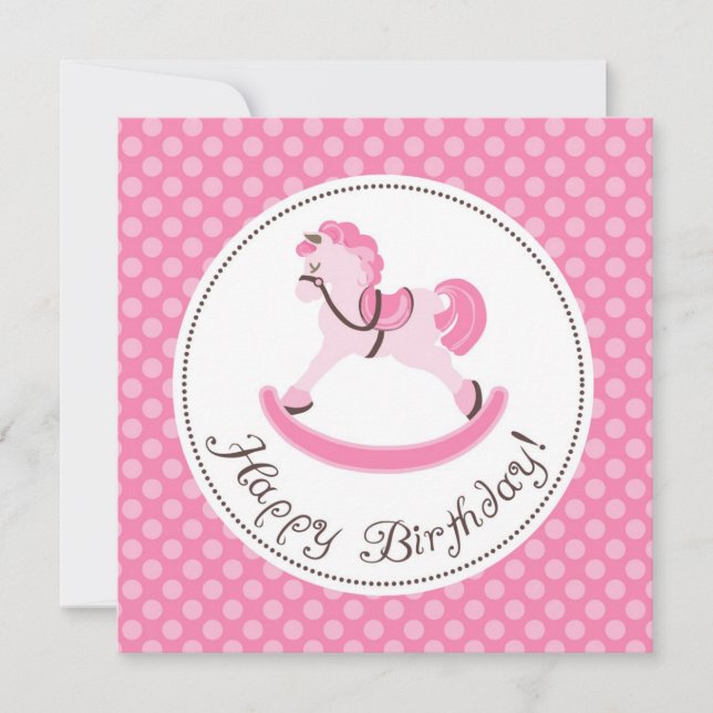 Pink Rocking Horse Birthday Card (Front)