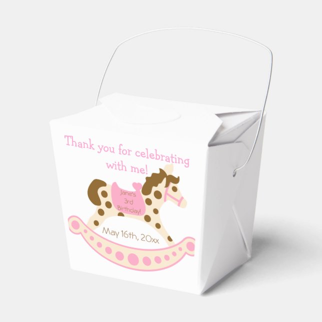 Pink Rocking Horse Birthday Favor Boxes (Front Side)