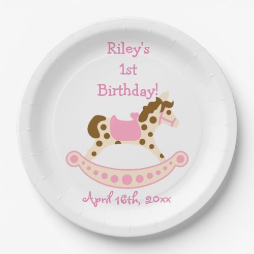 Pink Rocking Horse Birthday Paper Plates