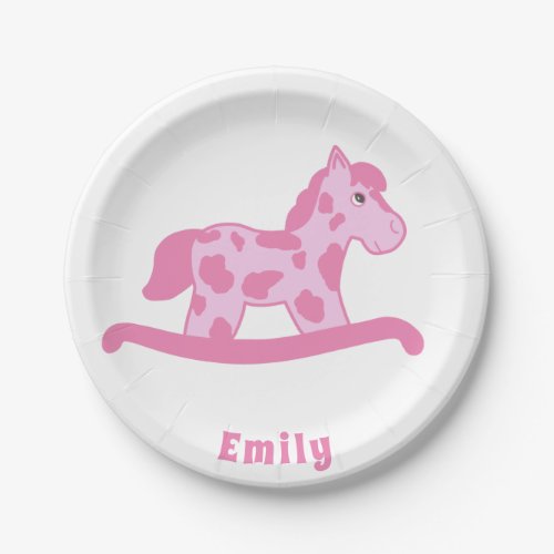 Pink Rocking Horse Birthday Party with Name Paper Plates