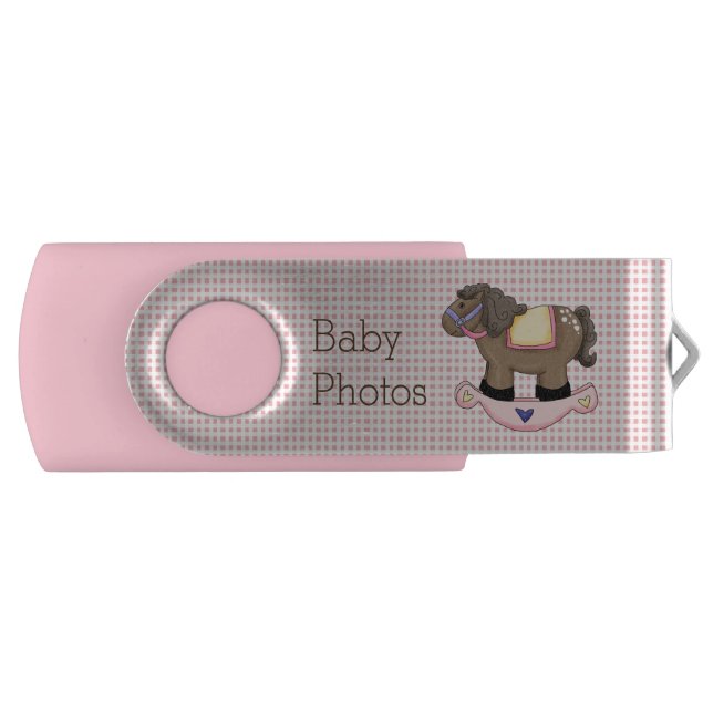 Pink Rocking Horse Custom Swivel USB Drive (Front)