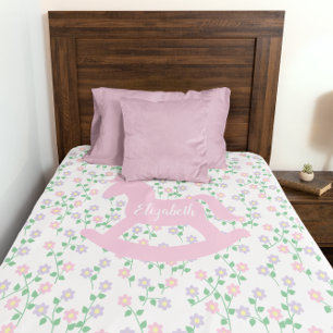 Pink Rocking Horse Floral Duvet Cover