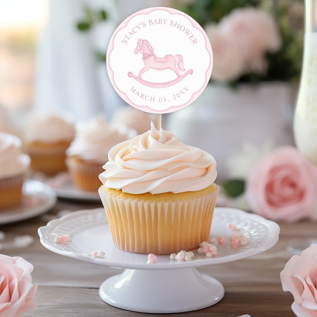 Pink Rocking Horse Girl Baby Shower Favor Sticker (Baby Shower Favor Sticker)