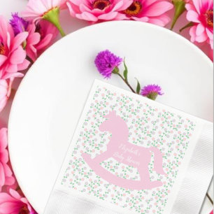 Pink Rocking Horse Girl Baby Shower Napkins