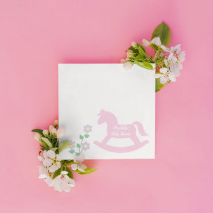 Pink Rocking Horse Girl Baby Shower Napkins