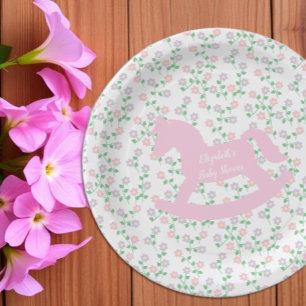 Pink Rocking Horse Girl Baby Shower Paper Plates
