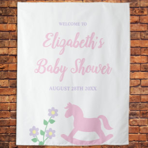 Pink Rocking Horse Girl Baby Shower Tapestry