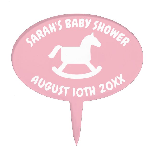 Pink rocking horse girl's baby shower cake topper (Front)