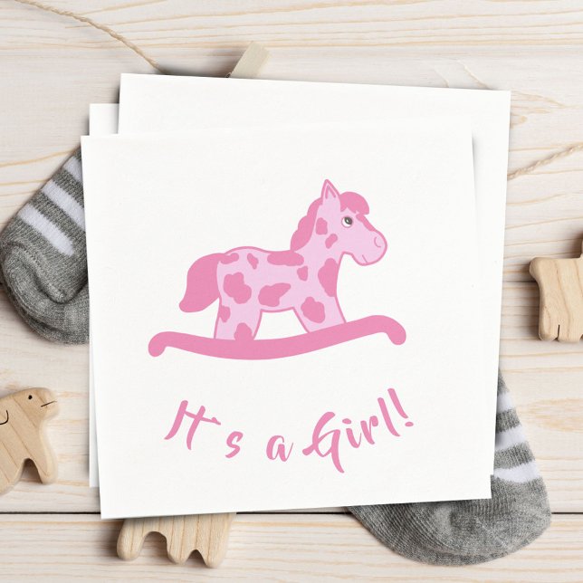 Pink Rocking Horse It`s a Girl Baby Shower  Napkins (Creator Uploaded)