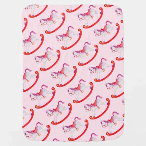 Pink rocking horse patterned art baby blanket