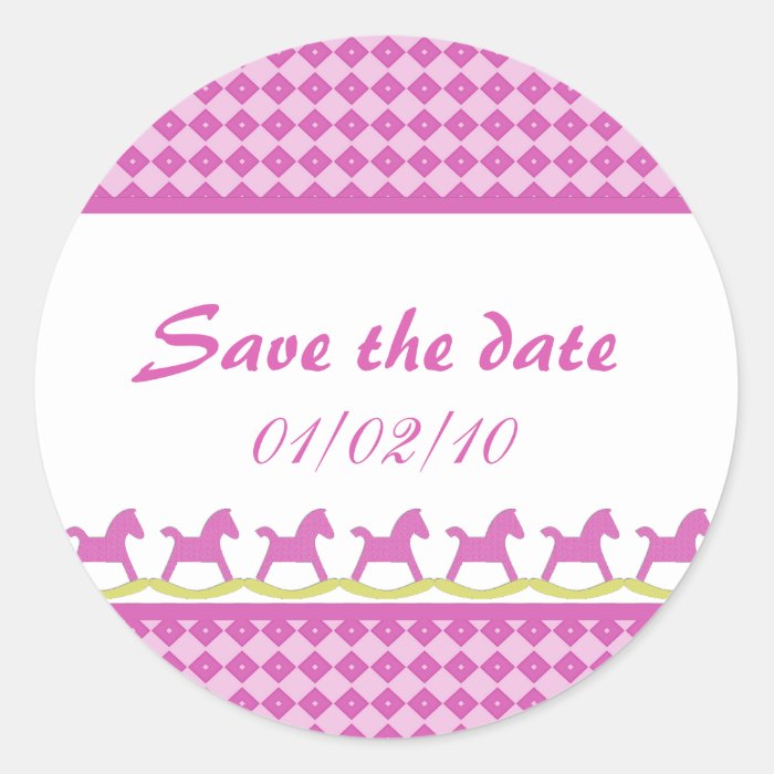 Pink Rocking Horse Save the Date Stickers stickers by SayItNow