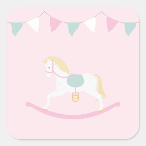 Pink Rocking Horse Square Sticker