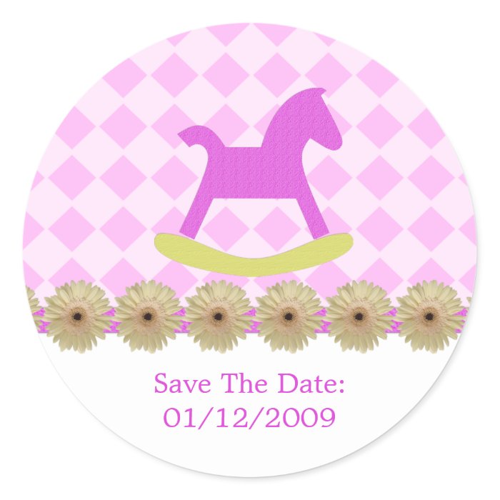 Pink Rocking Horse Stickers Save The Date sticker
