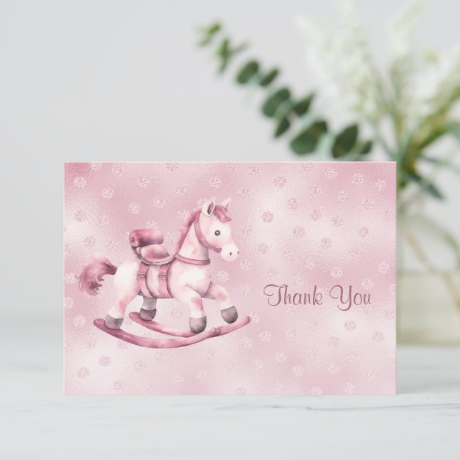 Pink Rocking Horse Thank You Card (Standing Front)