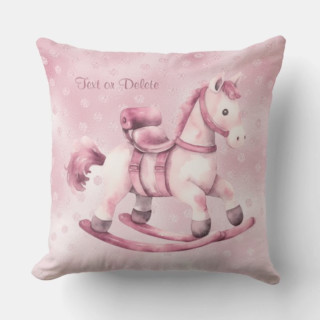Pink Rocking Horse Throw Pillow (Front)
