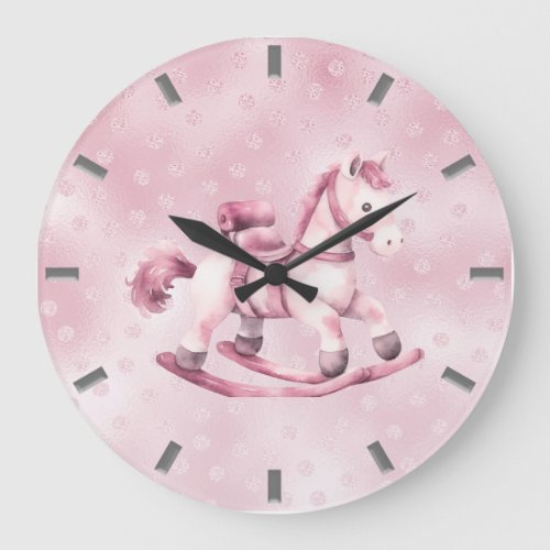 Pink Rocking Horse Wall Clock