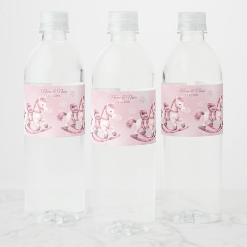 Pink Rocking Horse Water Bottle Label