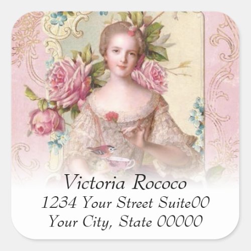 Pink Rococo Address Square Sticker