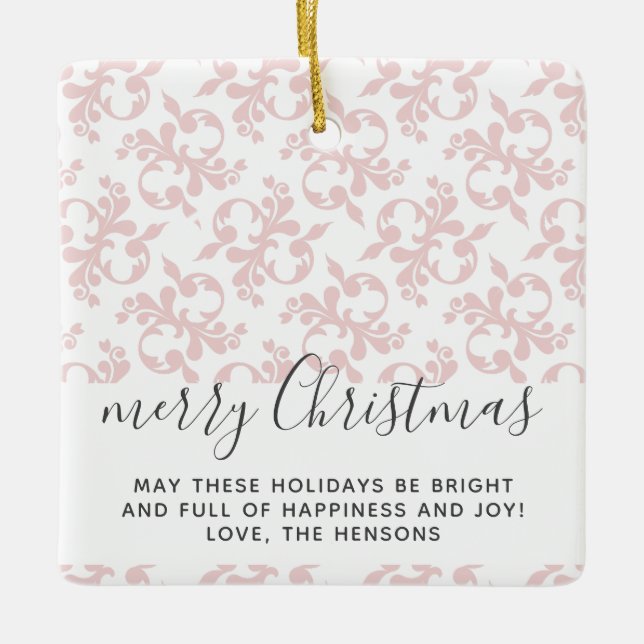 Pink Rococo Merry Christmas Script  Ceramic Ornament (Front)