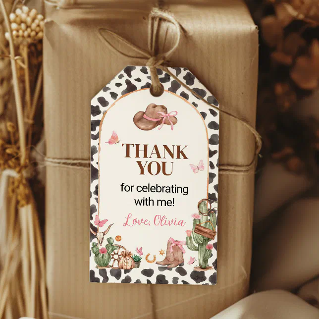 Pink Rodeo Cowgirl Birthday Thank You Gift Tags | Zazzle