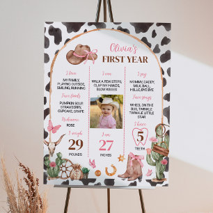 Pink Rodeo Cowgirl First Year Photo Milestone Poster