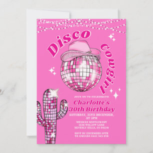 Pink Rodeo Disco Cowgirl Bling Cactus Birthday Invitation