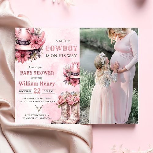 Pink Rodeo Western Cowboy Baby Shower Photo Invitation