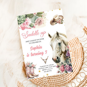 Pink Rodeo Western Cowboy Birthday Party Invitation