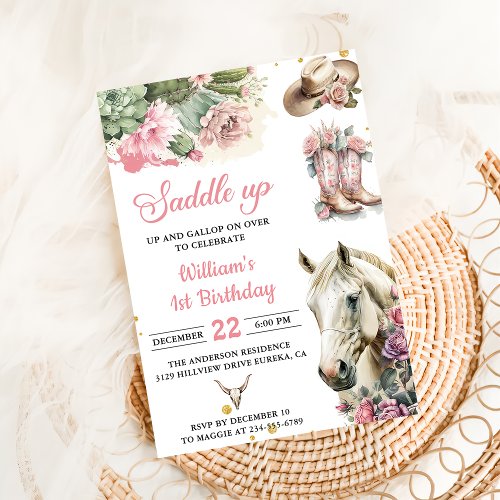 Pink Rodeo Western Cowboy Birthday Party Invitation