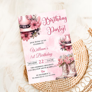Pink Rodeo Western Cowgirl Birthday Party Invitation