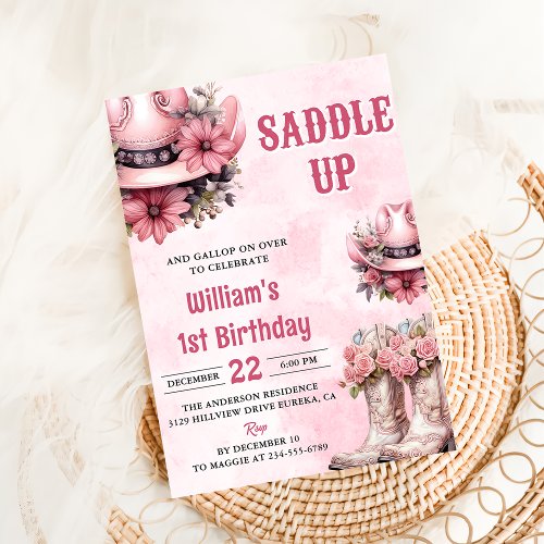 Pink Rodeo Western Cowgirl Birthday Party Invitation