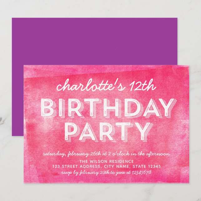 Pink Rolled Ink Any Age Birthday Invitation (Front/Back)