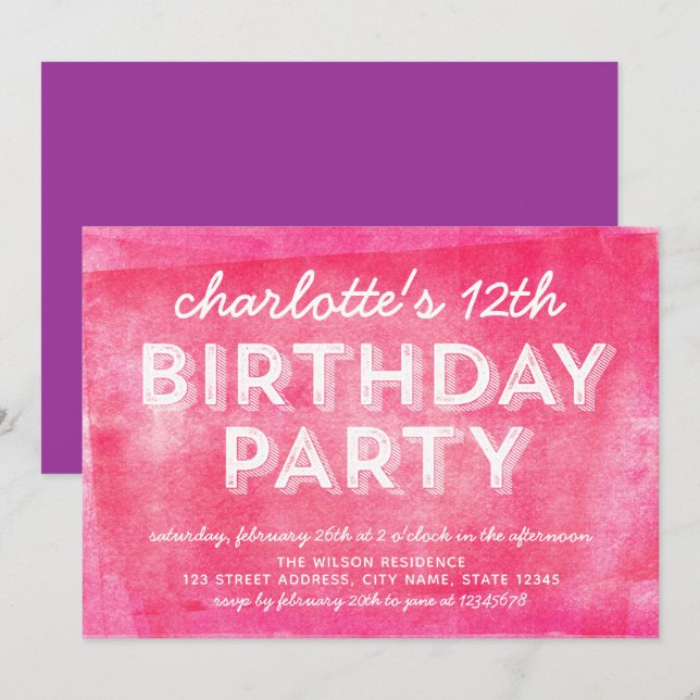 Pink Rolled Ink Any Age Birthday Invitation (Front/Back)