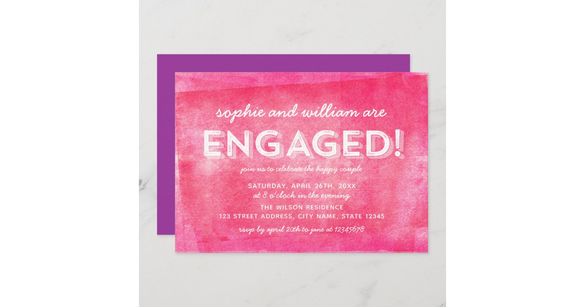 Pink Rolled Ink Engaged Engagement Party Invitation Zazzle